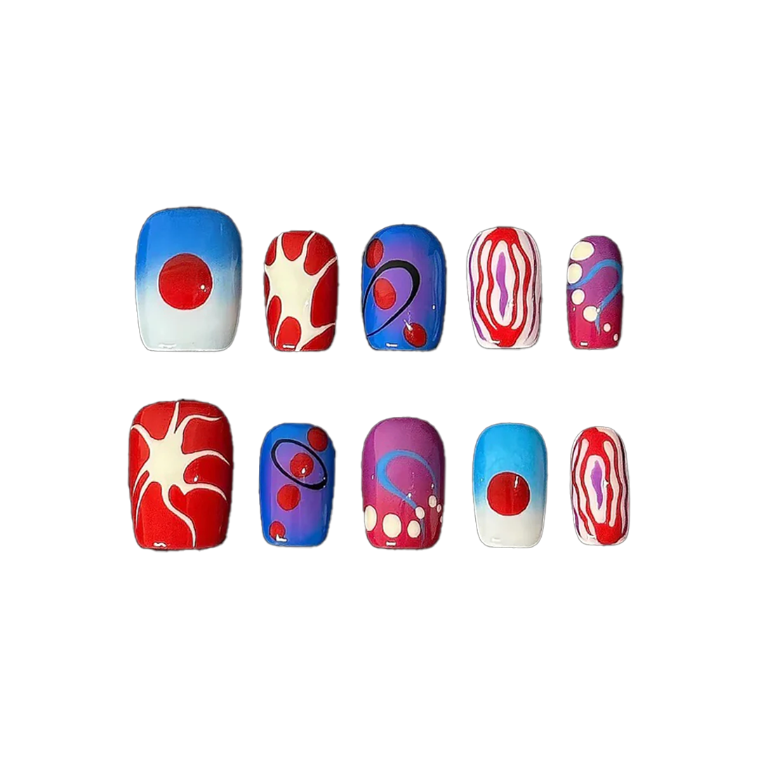 Siva Nail, Pop Pulse, Red Wave Handmade Press on Nails