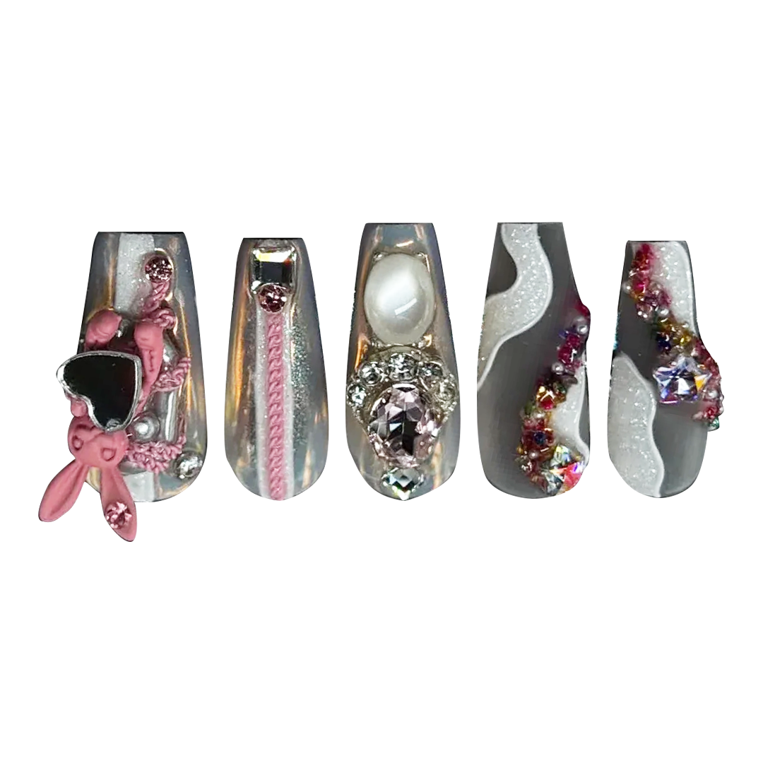 Siva Nail, Rabbit (Pink), Chic Handmade Press on Nails