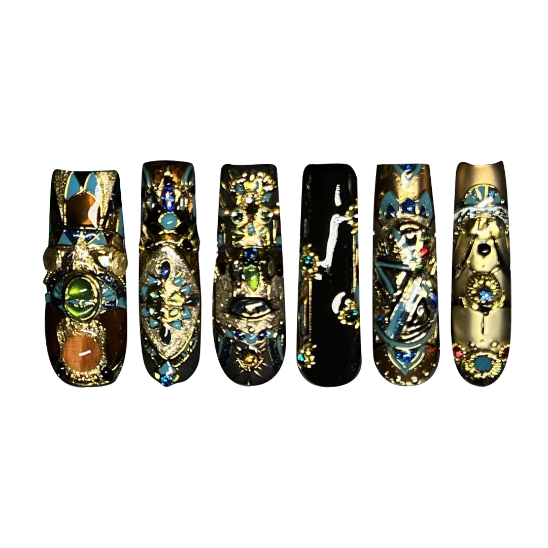 Siva Nail, Regal Relics, Ornate Square Handmade Press on Nails