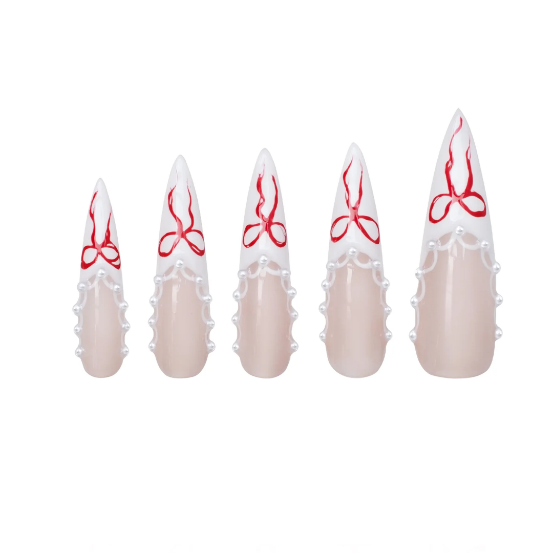 Siva Nail, Ribbon Lace, Stiletto Handmade Press on Nails