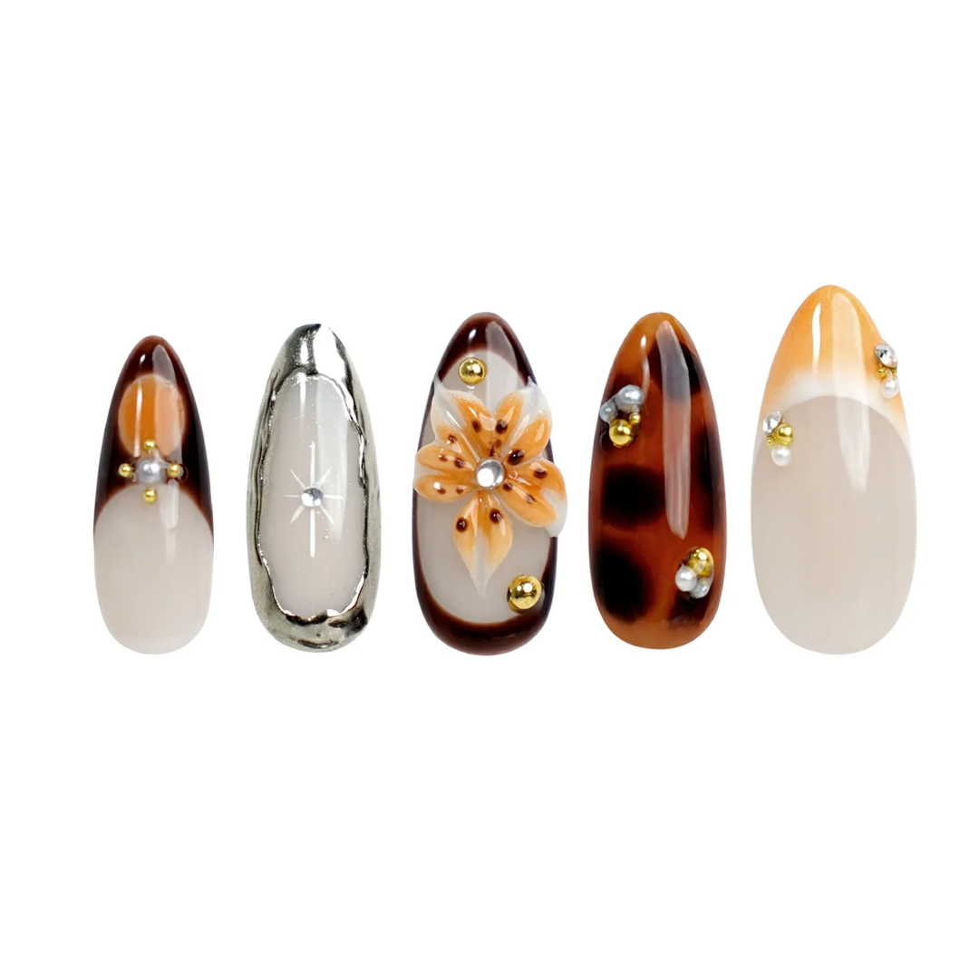 Siva Nail, Savannah, Leopard Pearl Almond Press on Nails