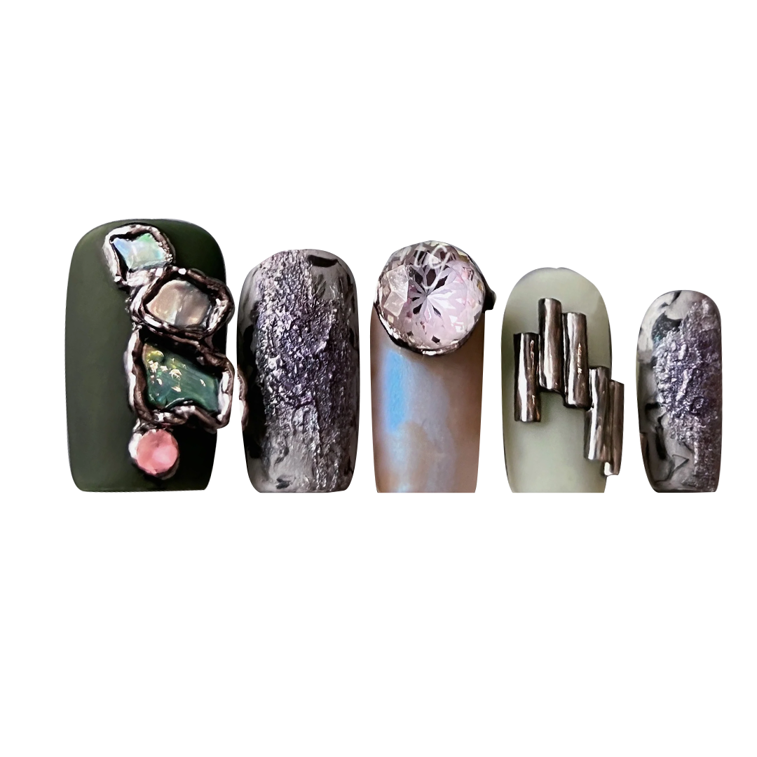 Siva Nail, Subtle Green, Forest Mist, Handmade Press on Nails