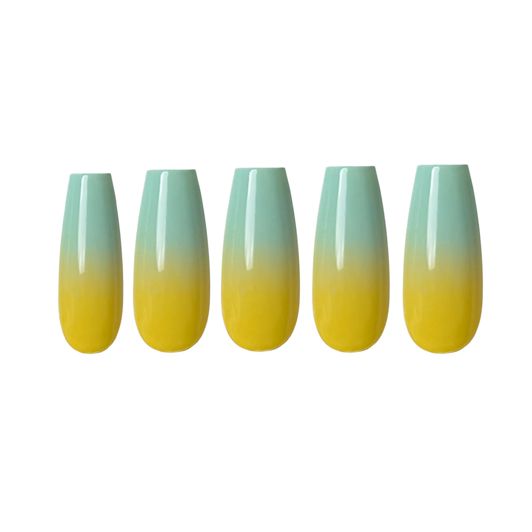 Siva Nail, Tropic Dawn Ombre – Mint to Sunshine Gradient Handmade Press on Nails