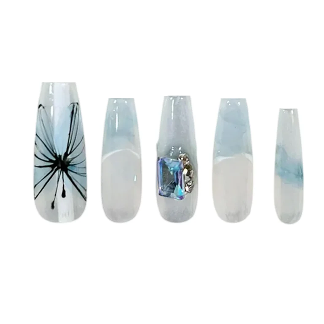 Siva Nail, Valley Butterfly (Blue), Ethereal Elegance, Handmade Press on Nails