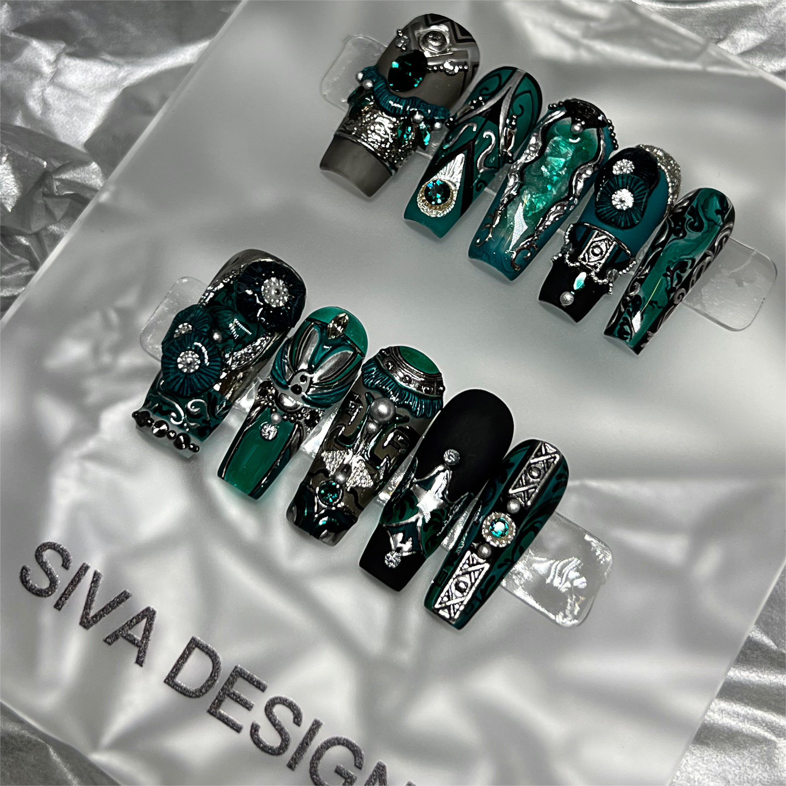 Green and Black Nails
