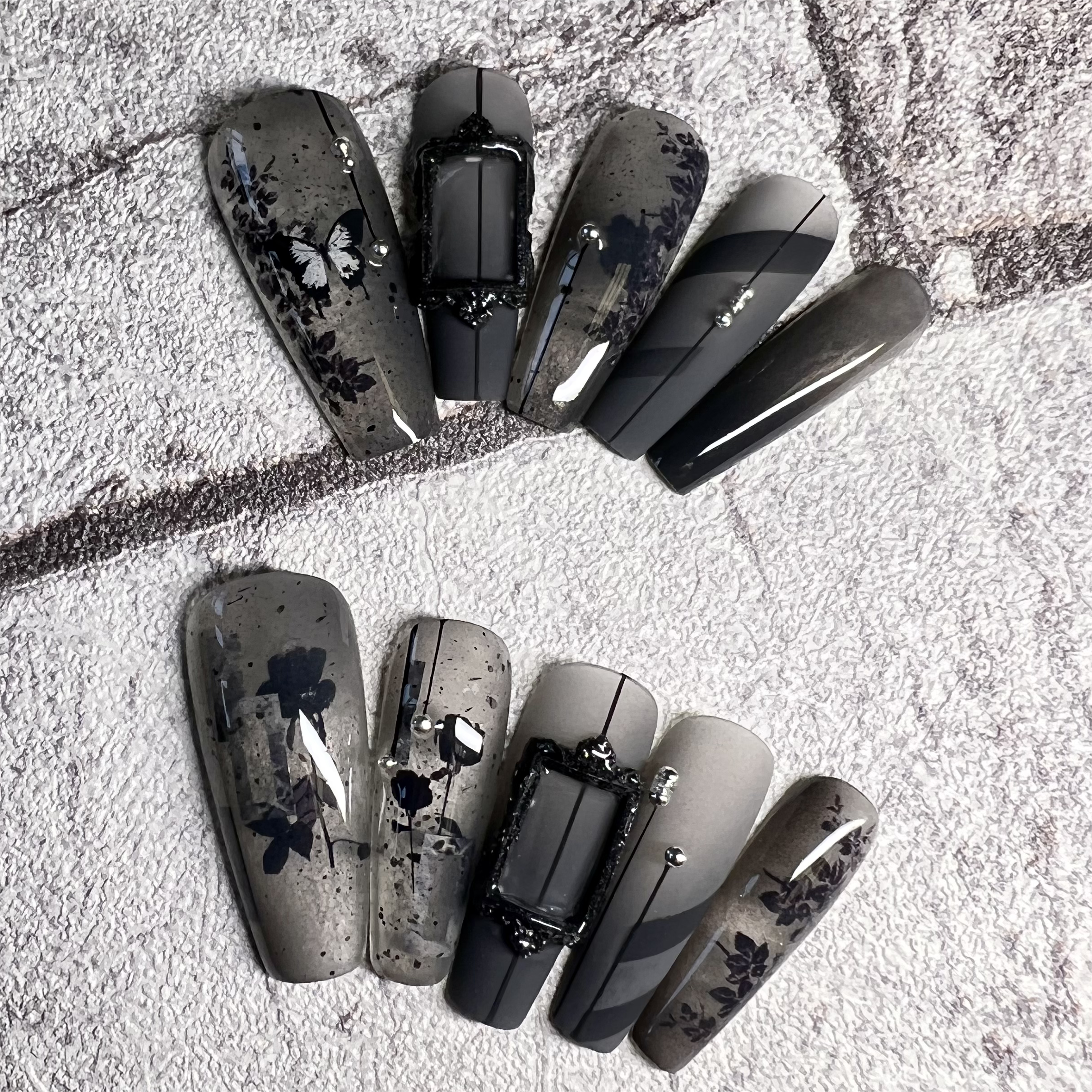 Siva Nail, Smoky Butterfly, Modern Handmade Press on Nails