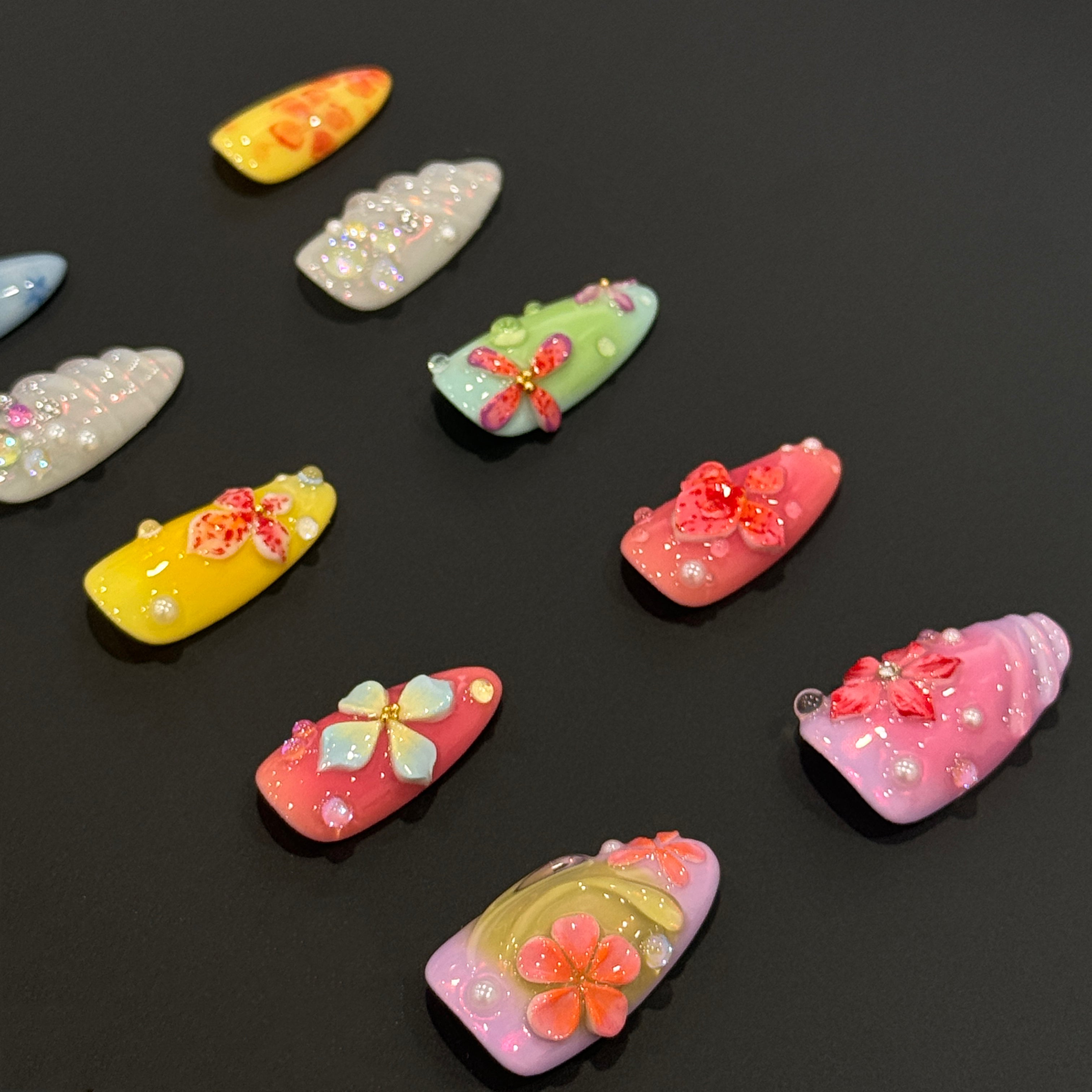 Siva Nail, Petals Enchant, Colorful Bloom, Handmade Press on Nails