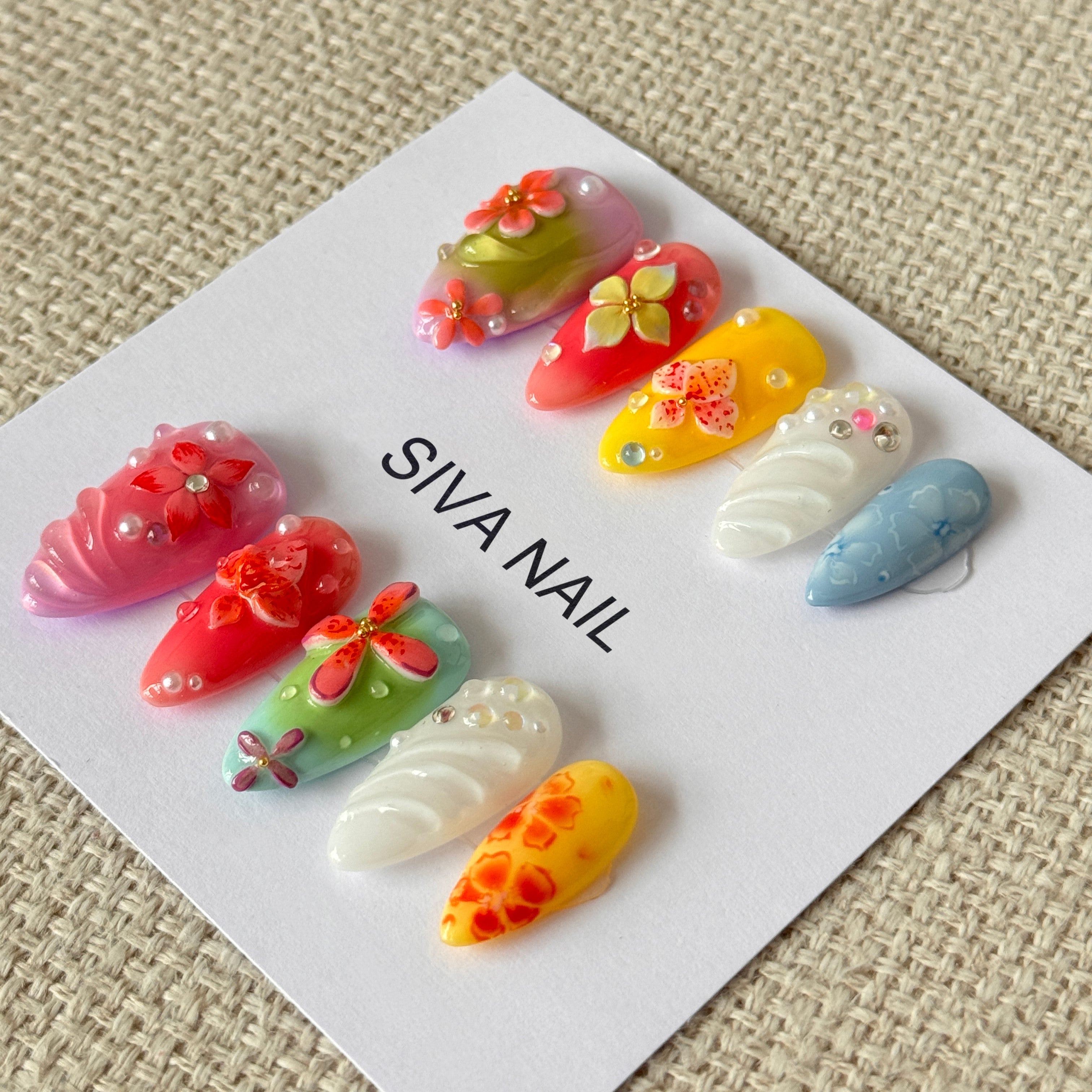Siva Nail, Petals Enchant, Colorful Bloom, Handmade Press on Nails