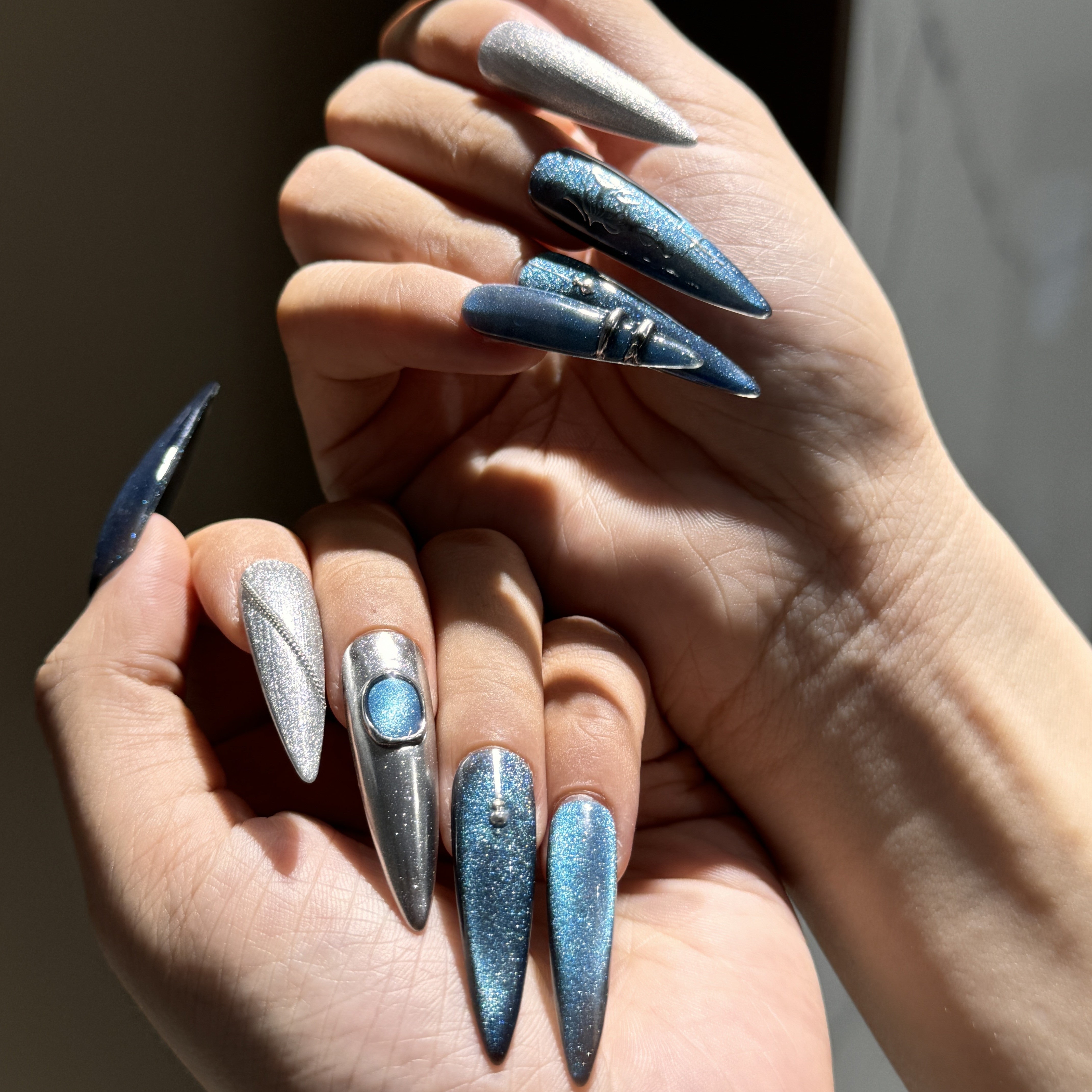 Siva Nail, Galaxy Glow, Metallic Butterfly, Handmade Press on Nails