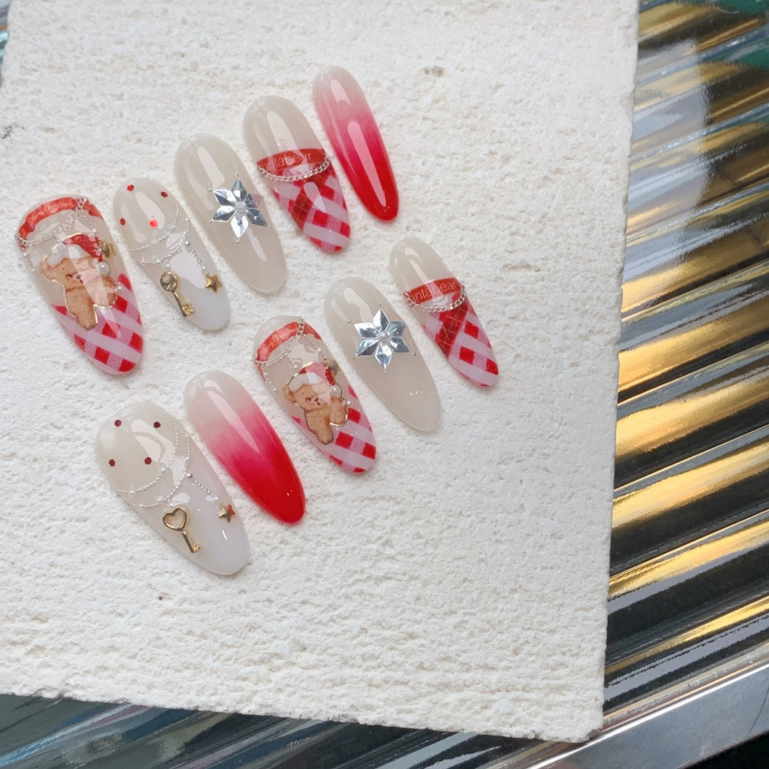 Siva Nail, Scarlet Silhouette, Festive Cheer, Handmade Press on Nails