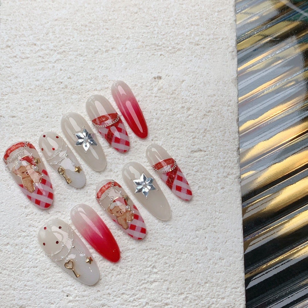 Siva Nail, Scarlet Silhouette, Festive Cheer, Handmade Press on Nails