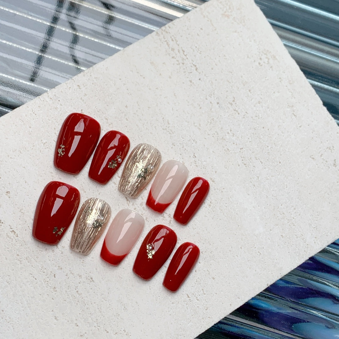 Siva Nail, Midnight Blaze, Festive Flame, Handmade Press on Nails