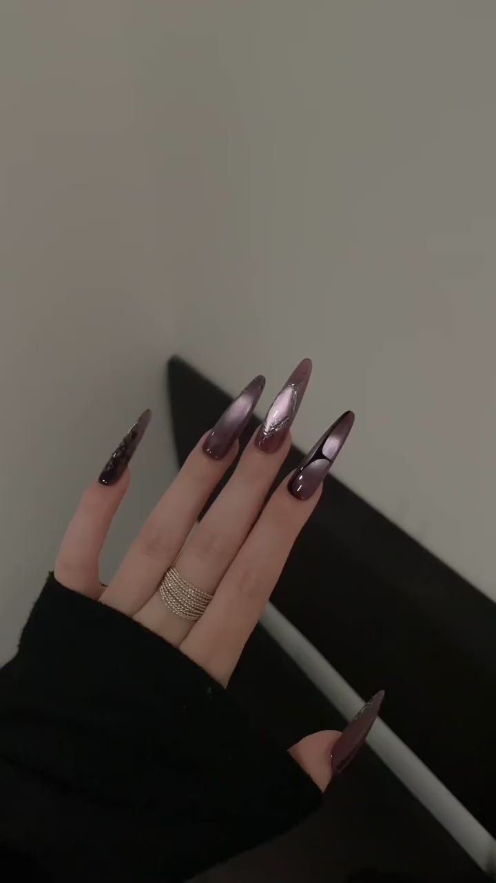 Siva Nail, Purple - Black Glitz - Mixed Handmade Press on Nails