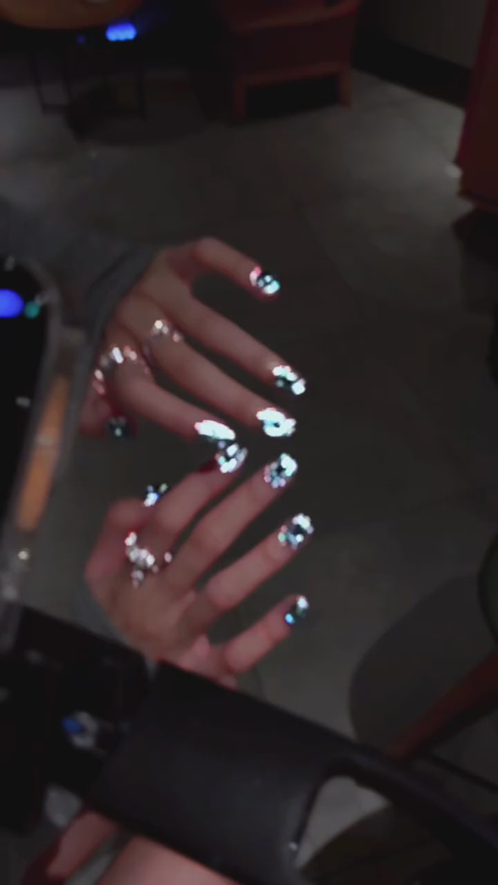 Siva Nail, Jewel‑Tone Crystal Sky – Short Squoval Handmade Press on Nails
