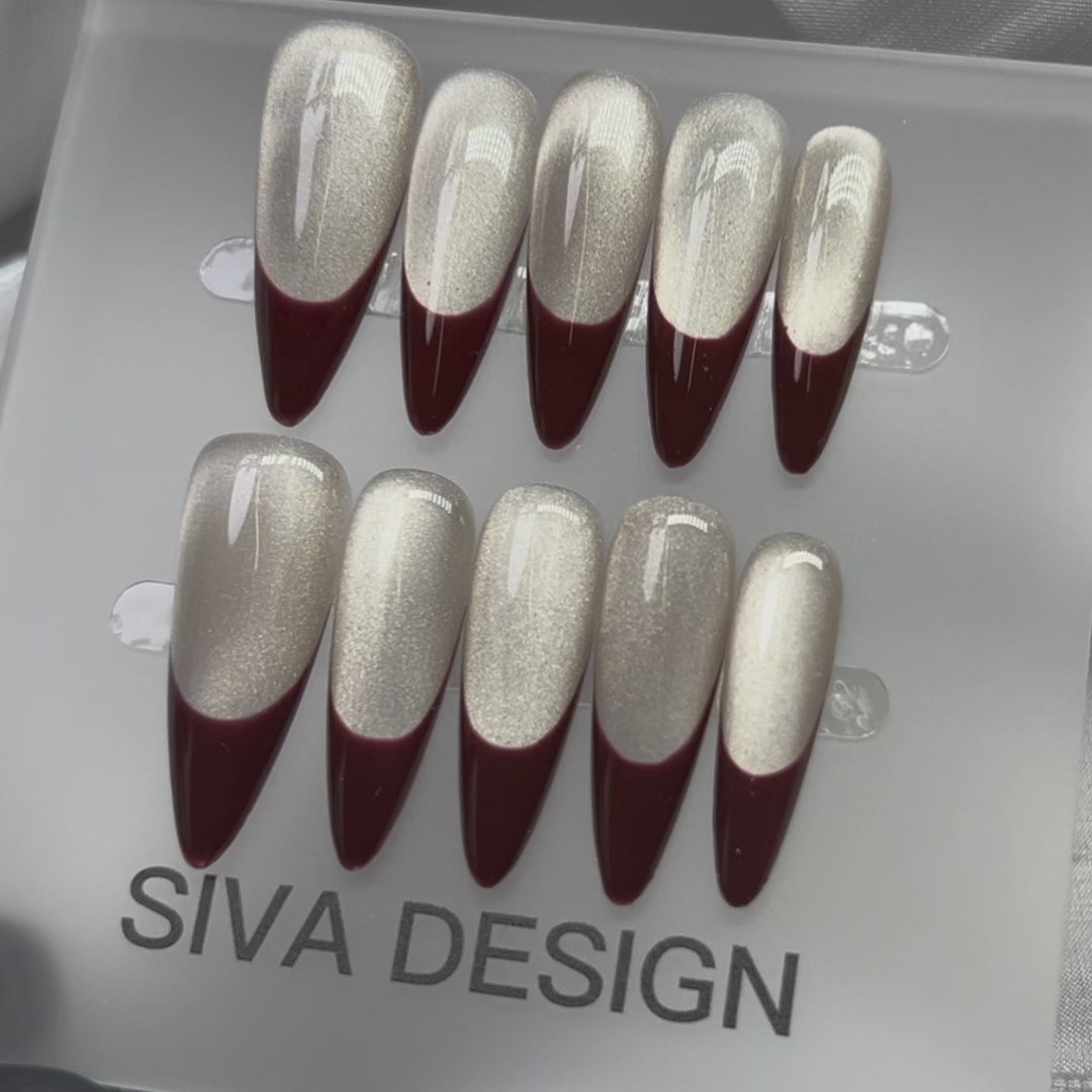 Siva Nail, Quiet Brew, Elegant French Fall, Handmade Press on Nails