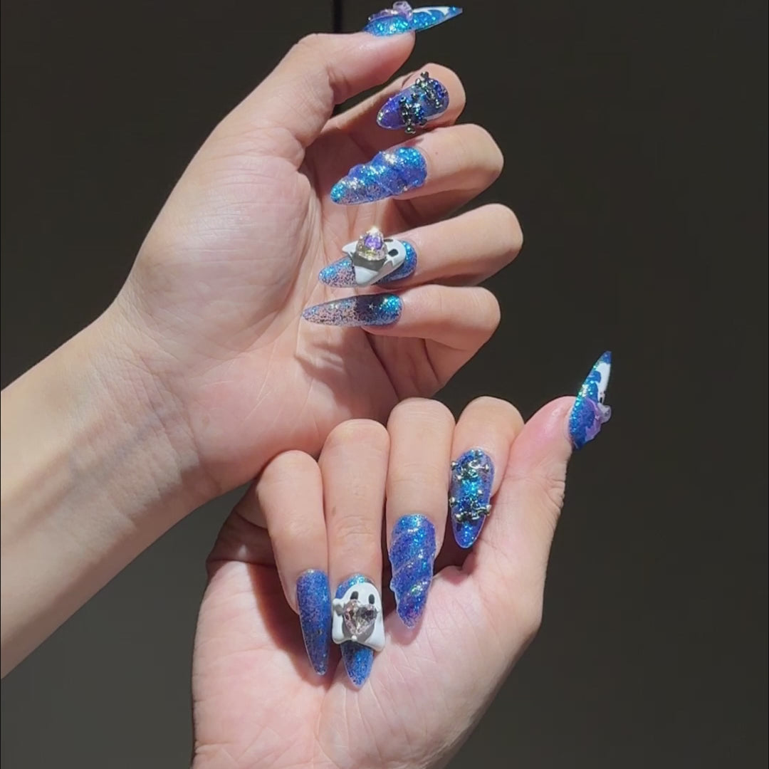 Siva Nail, Ghostly Glee, Halloween Handmade Press on Nails