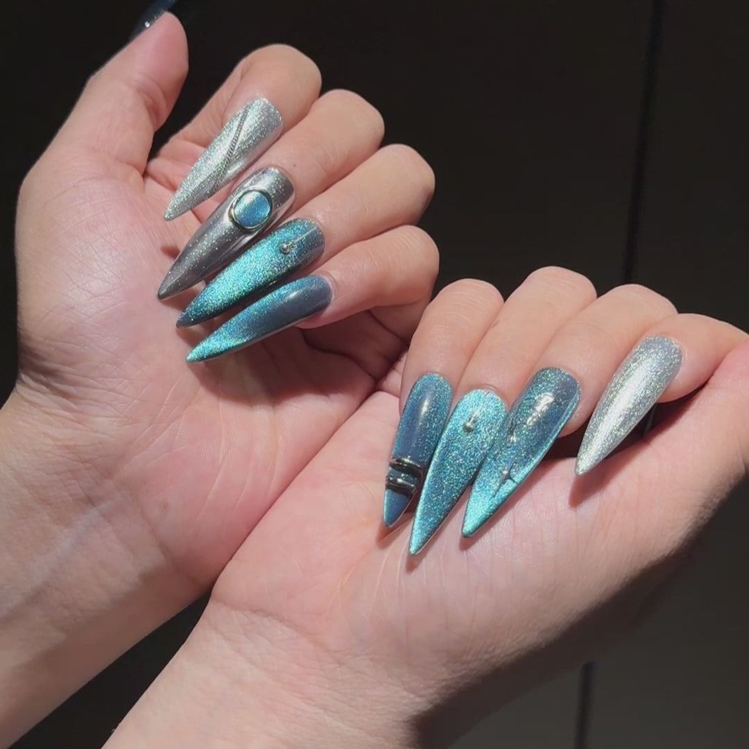 Siva Nail, Galaxy Glow, Metallic Butterfly, Handmade Press on Nails