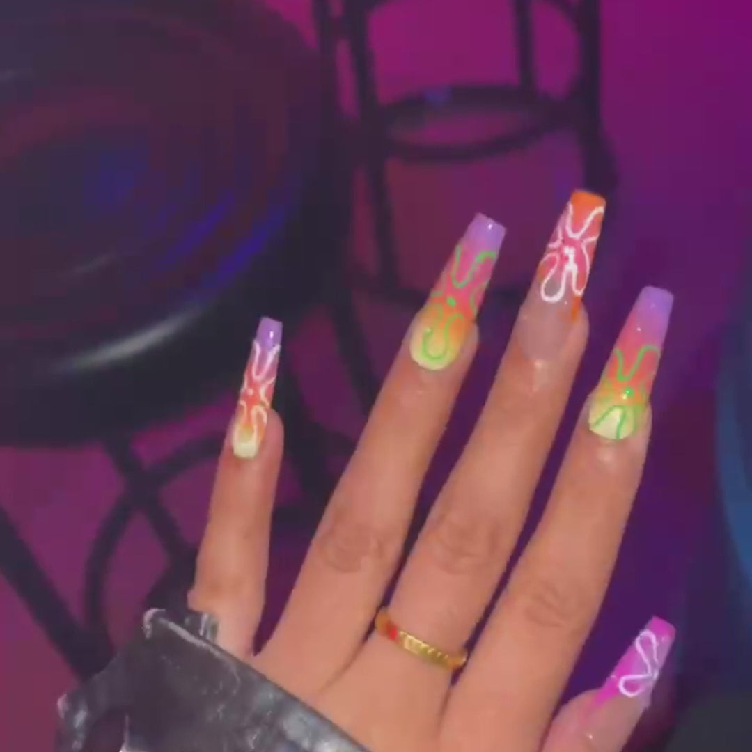 Siva Nail, Neon Nightfall, Vibrant Style Handmade Press on Nails
