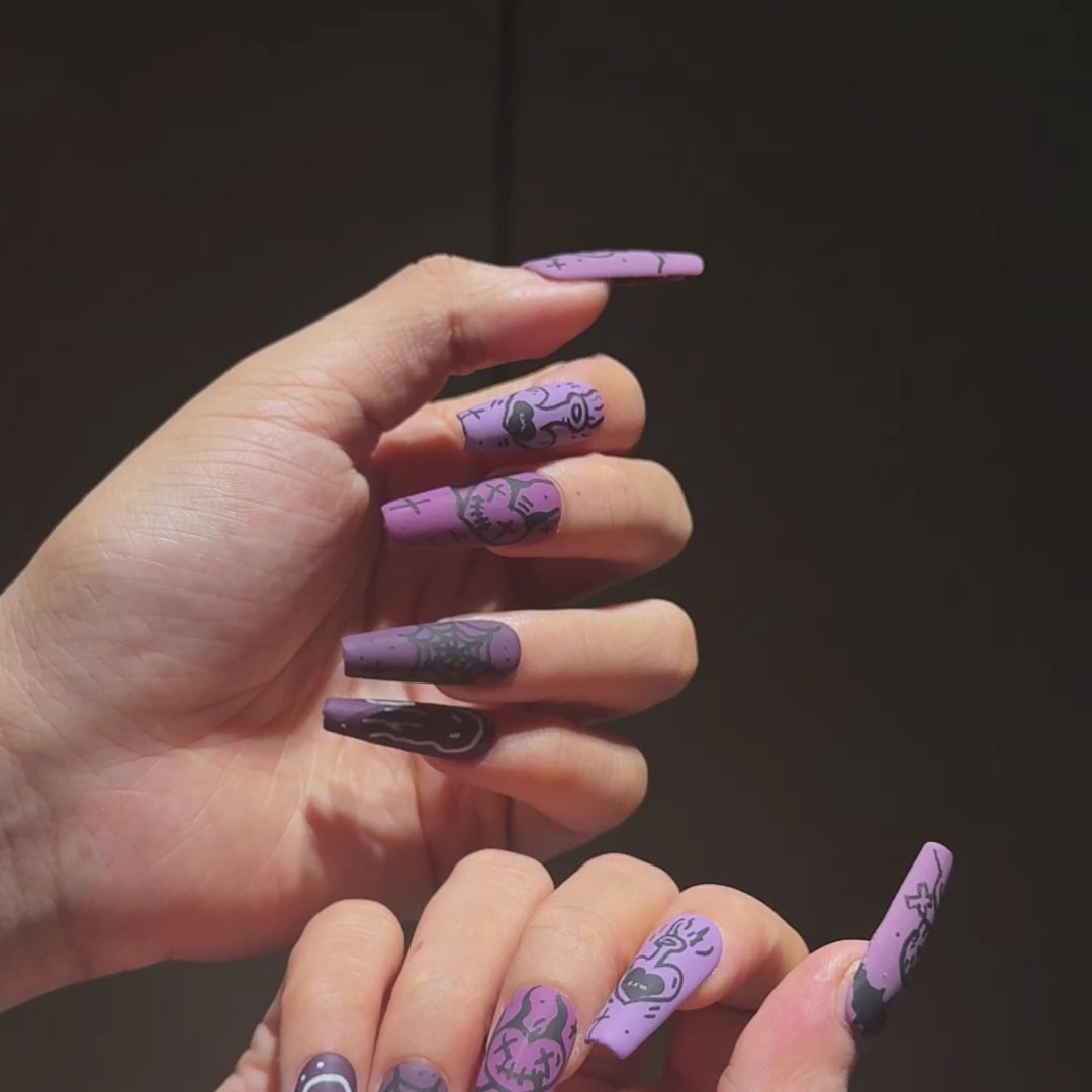 Siva Nail, Spooky Glyphs, Halloween Vibes, Handmade Press on Nails