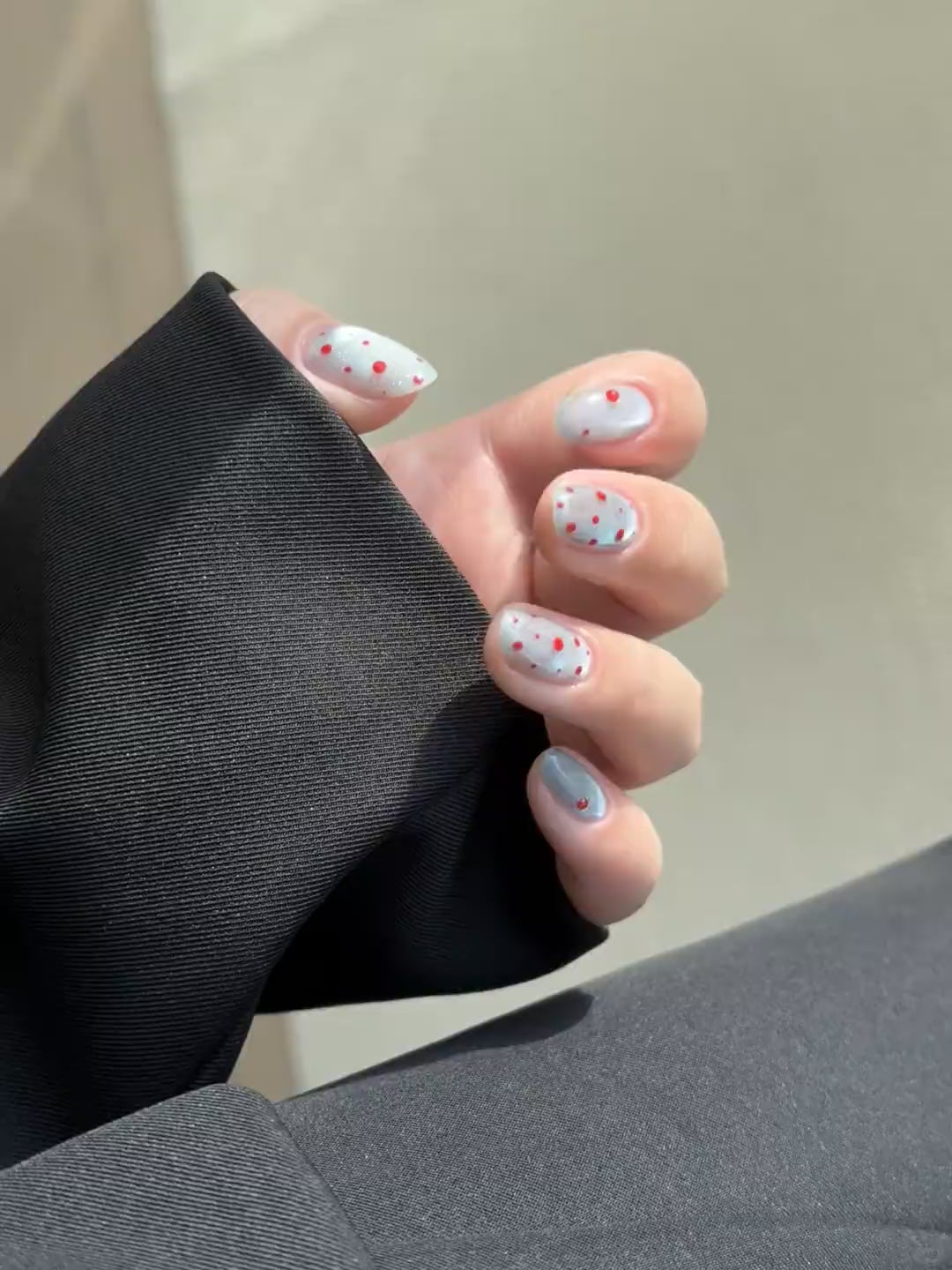 Siva Nail, Silver Shimmer, Red Dotted Handmade Press on Nails
