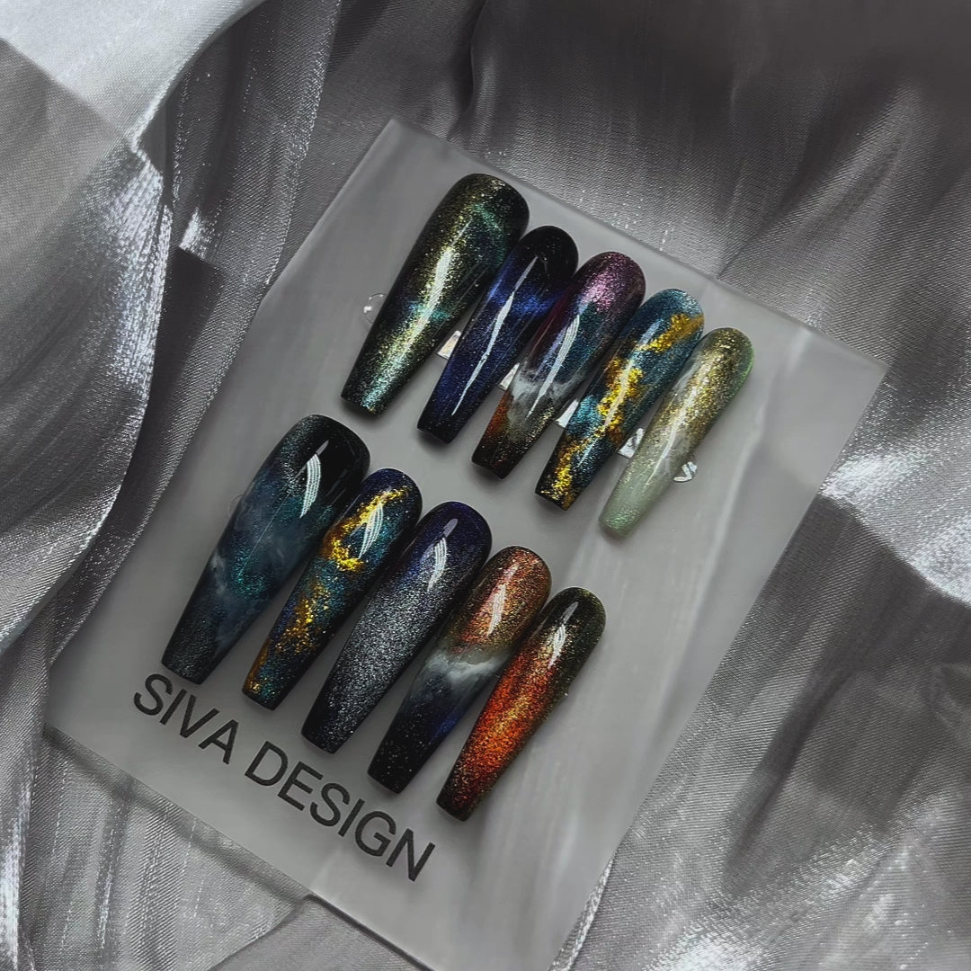 Siva Nail, Nebula Glow, Glitter Handmade Press on Nails