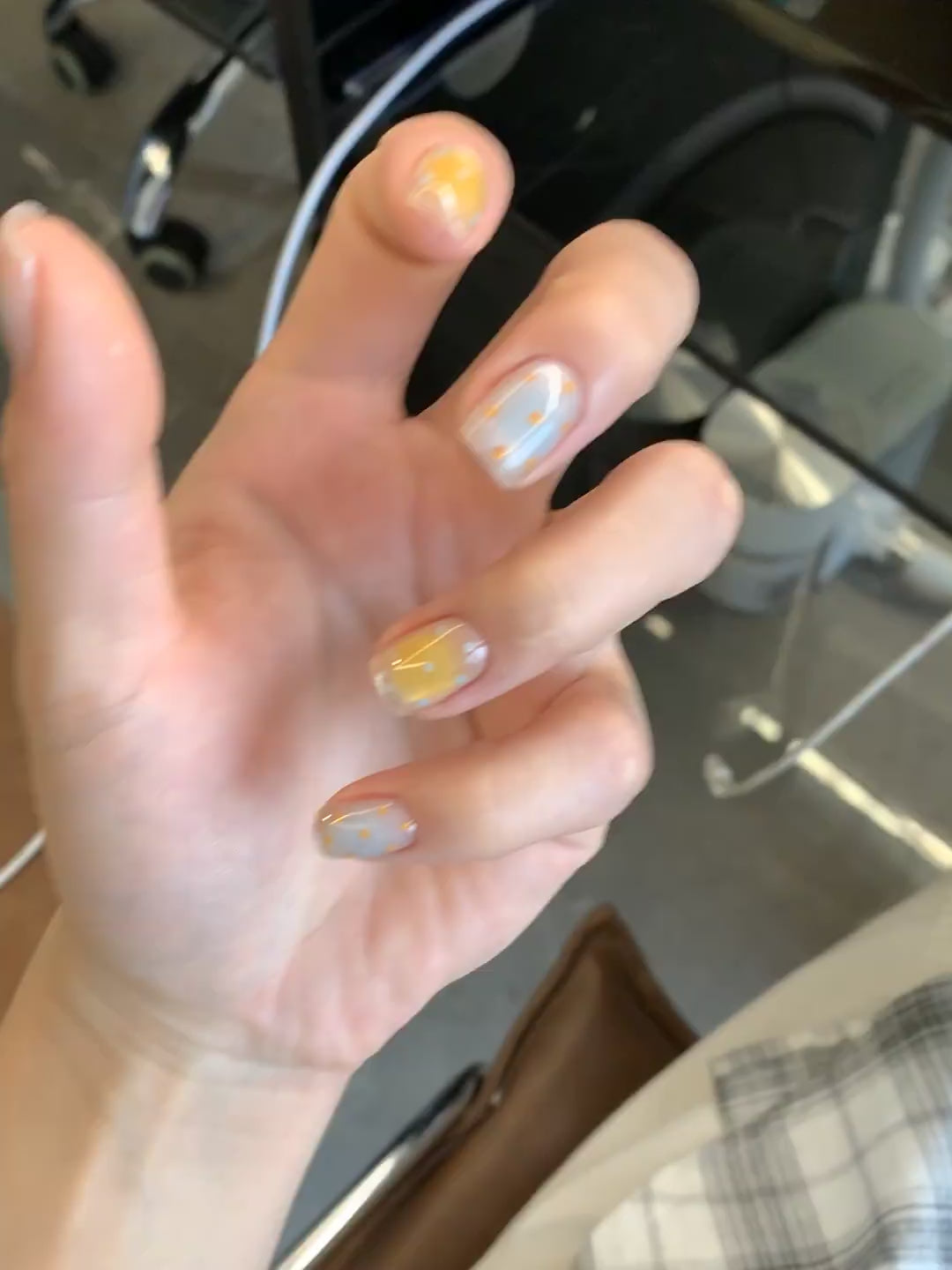 Siva Nail, Pastel Cloud, Orange Dotted Handmade Press on Nails
