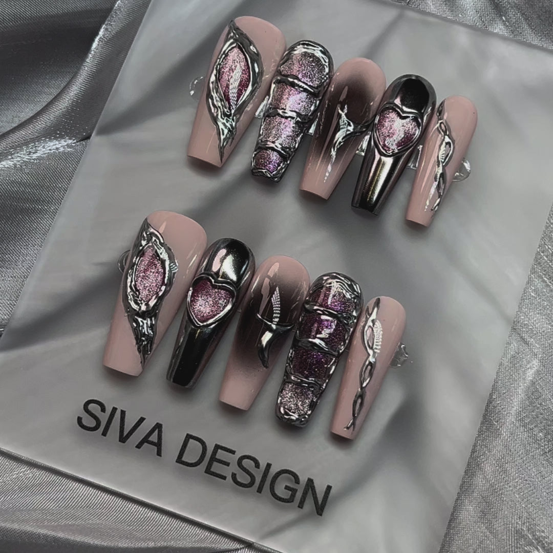 Siva Nail, Planet 301, Metallic Chrome, Handmade Press on Nails