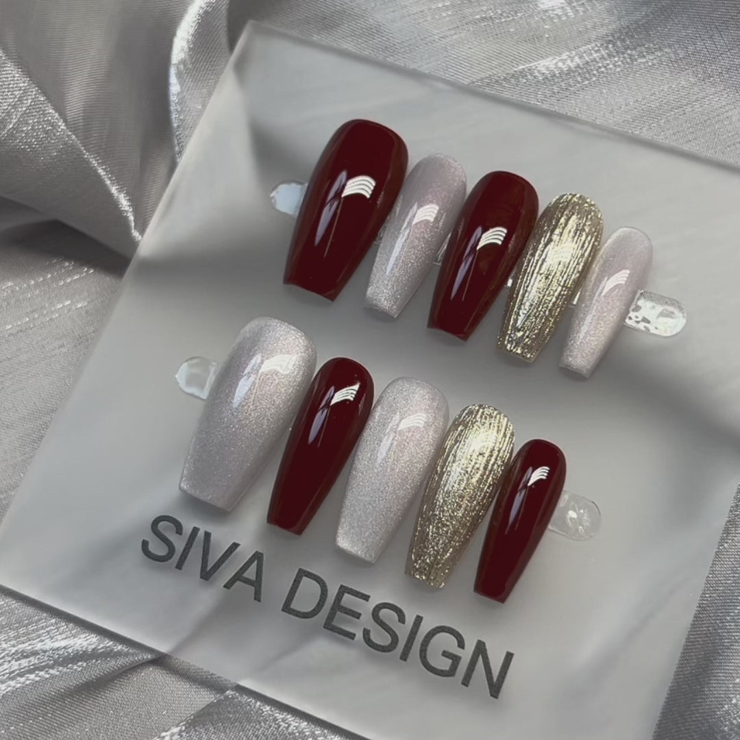 Siva Nail, Golden Hour, Shimmering Holiday, Handmade Press on Nails