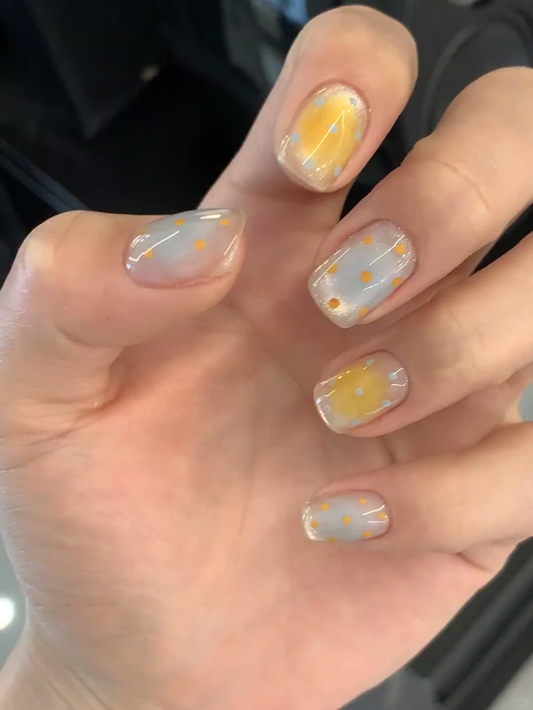 Siva Nail, Pastel Cloud, Orange Dotted Handmade Press on Nails
