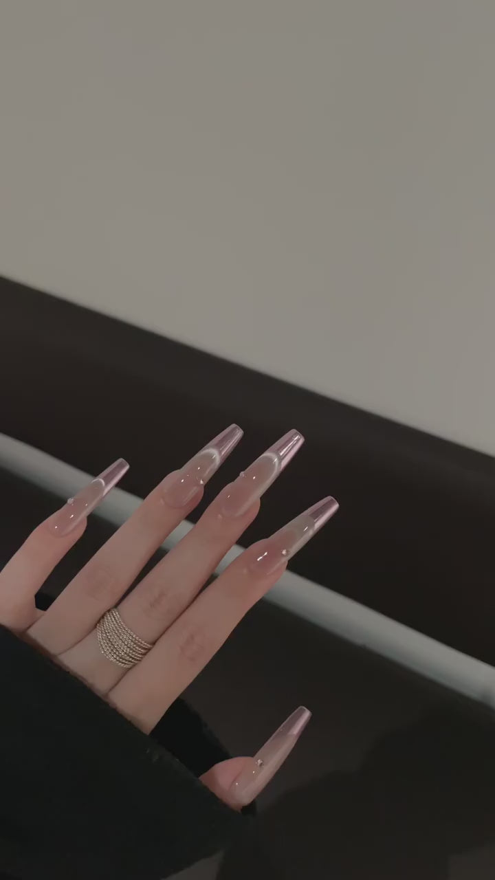 Siva Nail,Blush Pink Shimmer, Handmade Press on Nails