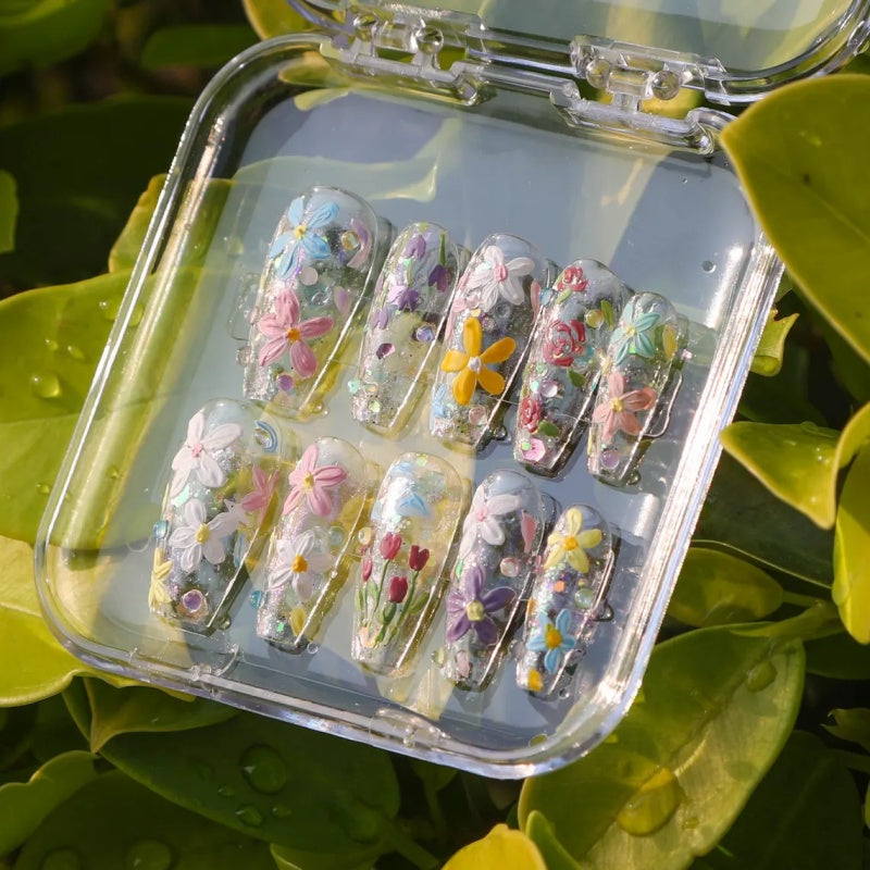 Siva Nail,3D Floral Garden, Handmade Press on Nails