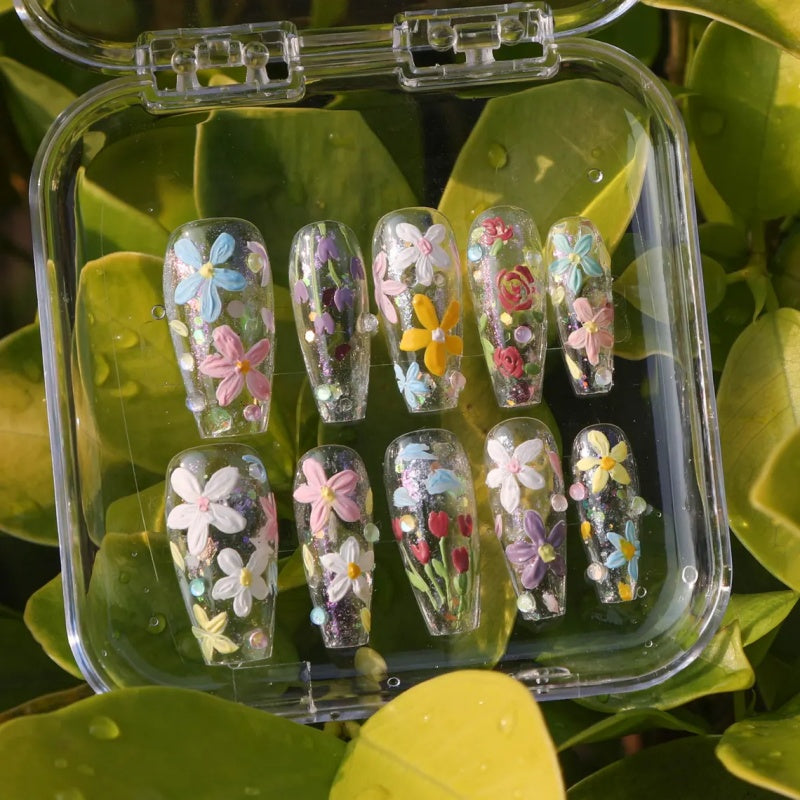 Siva Nail,3D Floral Garden, Handmade Press on Nails