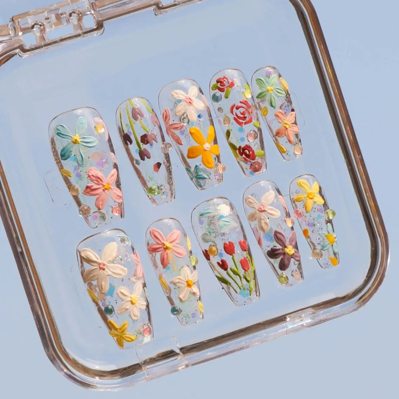 Siva Nail,3D Floral Garden, Handmade Press on Nails