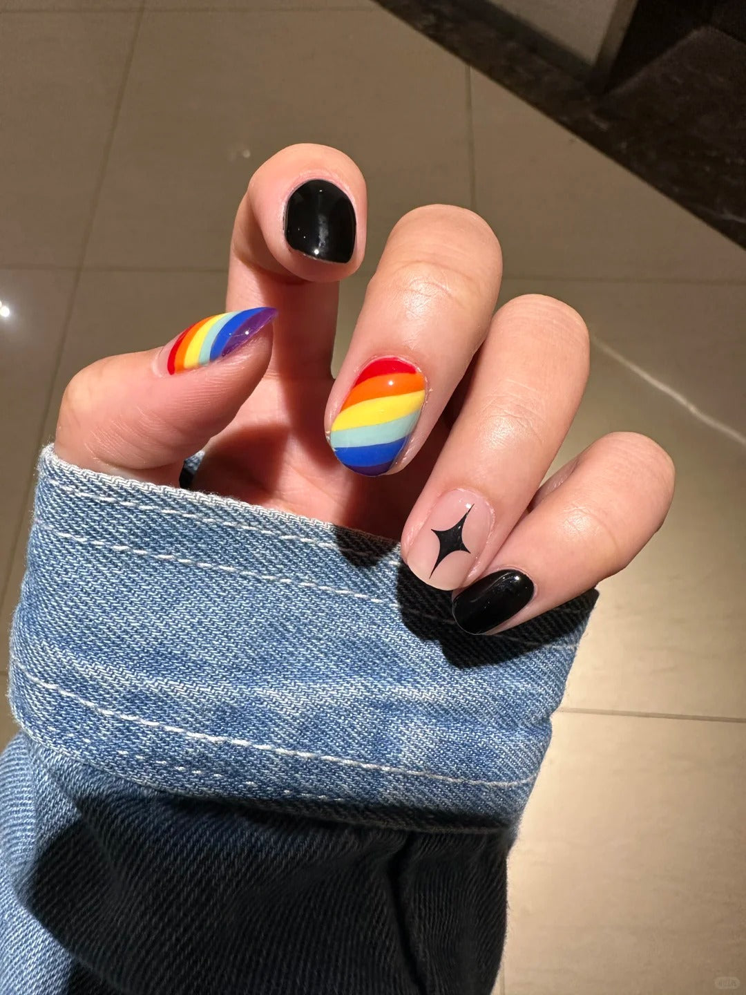 Siva Nail,Bold Arch Rainbow Oval Handmade Press on Nails