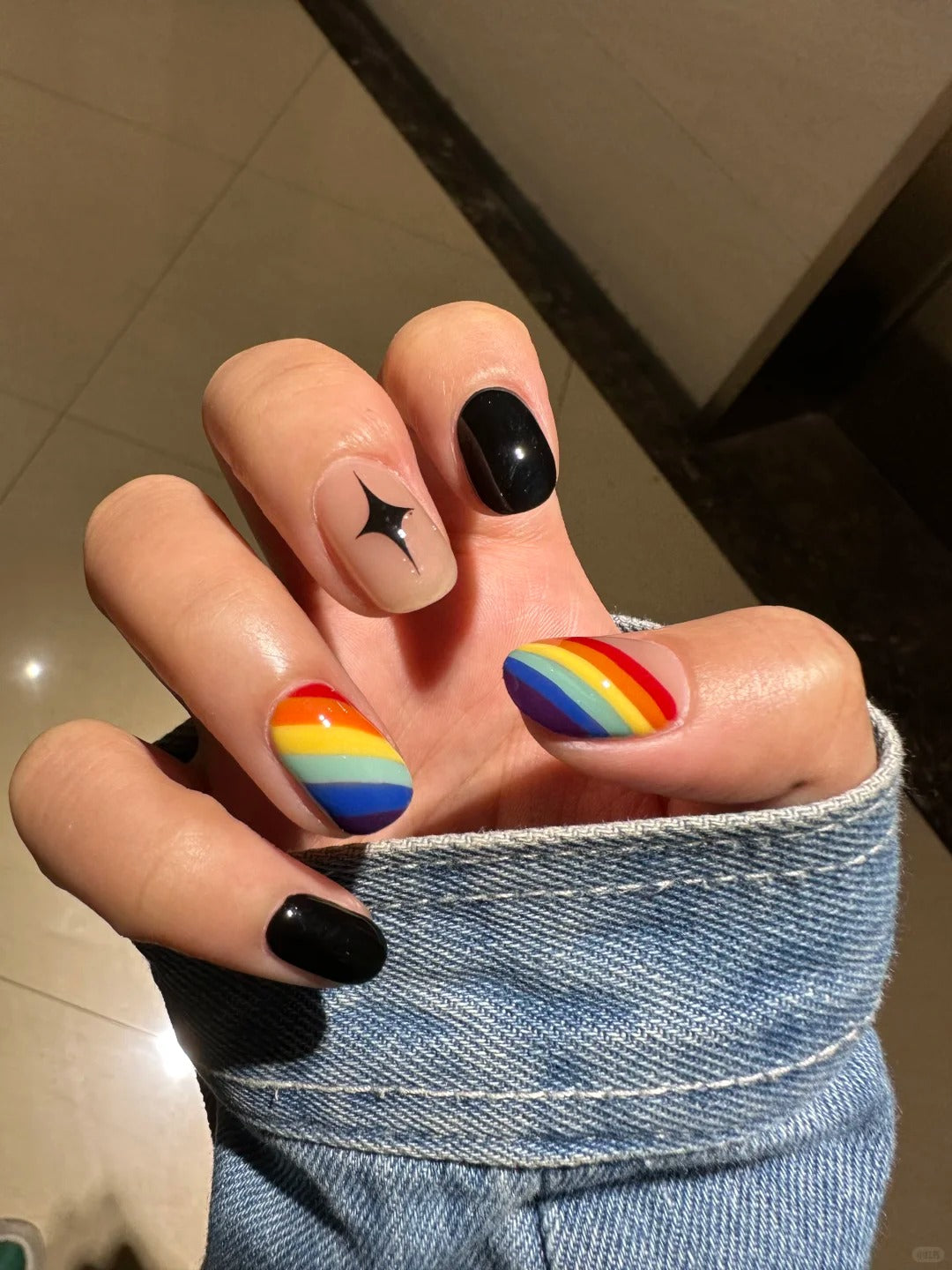 Siva Nail,Bold Arch Rainbow Oval Handmade Press on Nails