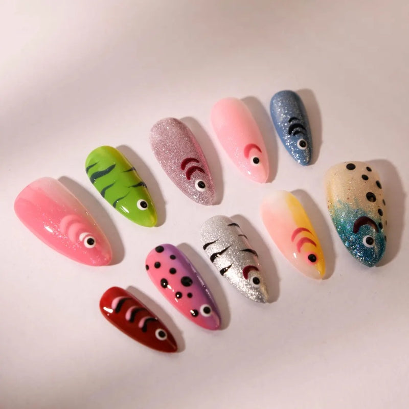 Siva Nail, Fisherman Core – Hand-Painted Fishing Lure Handmade Press on Nails