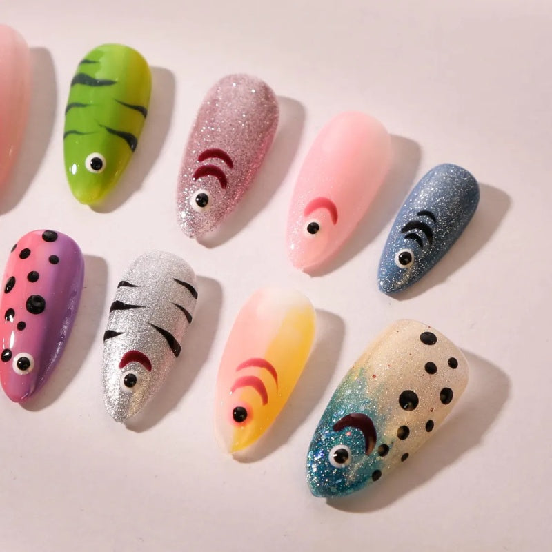 Siva Nail, Fisherman Core – Hand-Painted Fishing Lure Handmade Press on Nails