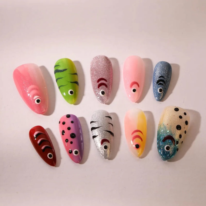 Siva Nail, Fisherman Core – Hand-Painted Fishing Lure Handmade Press on Nails
