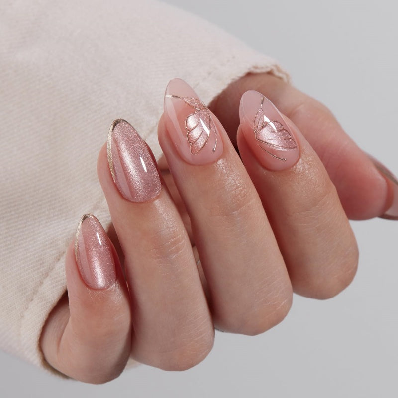 Siva Nail,Fluttering Grace Rose Gold Butterfly Handmade Press On Nails