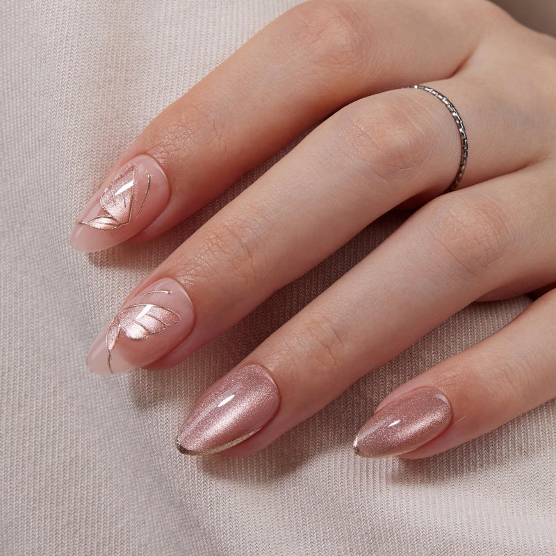Siva Nail,Fluttering Grace Rose Gold Butterfly Handmade Press On Nails