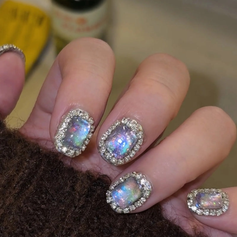 Siva Nail,Galaxy Opulence – Crystal Halo Holographic Handmade Press on Nails