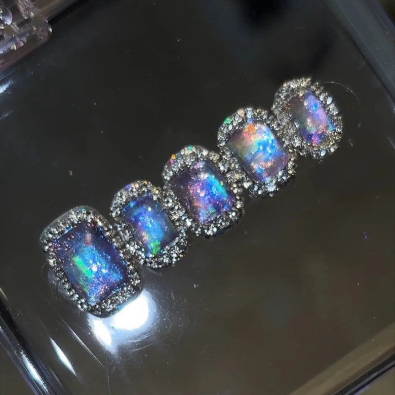 Siva Nail,Galaxy Opulence – Crystal Halo Holographic Handmade Press on Nails