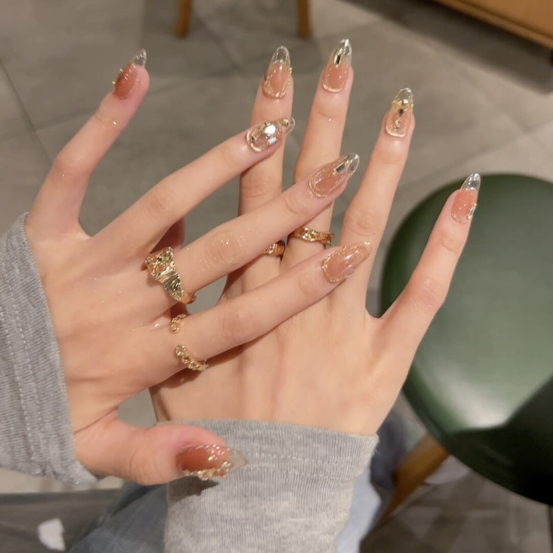 Siva Nail, Golden Edge Crystal – Clear Elegance Series  Handmade Press on Nails