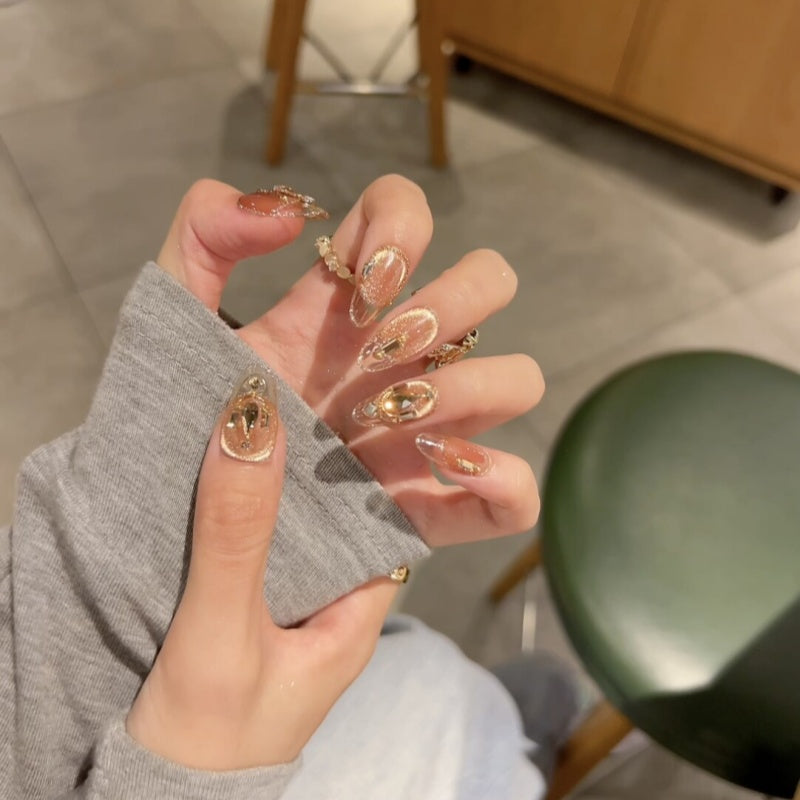 Siva Nail, Golden Edge Crystal – Clear Elegance Series  Handmade Press on Nails