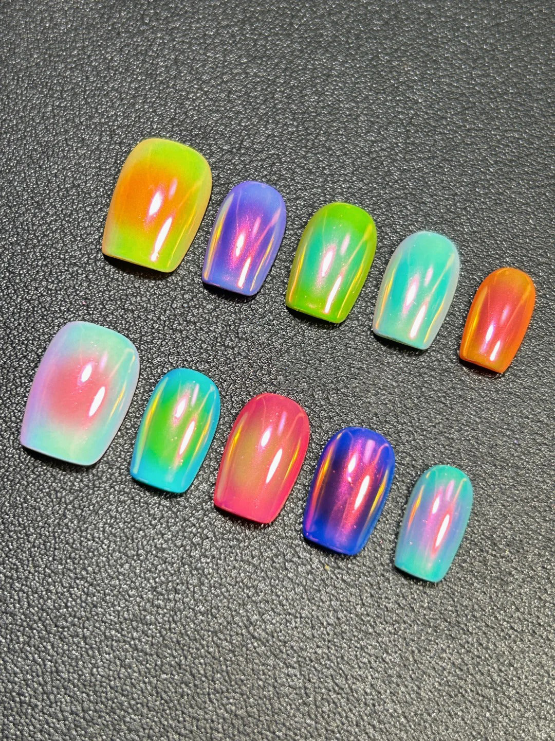 Siva Nail,Holographic Multicolor Ombre Short Square Handmade Press on Nails
