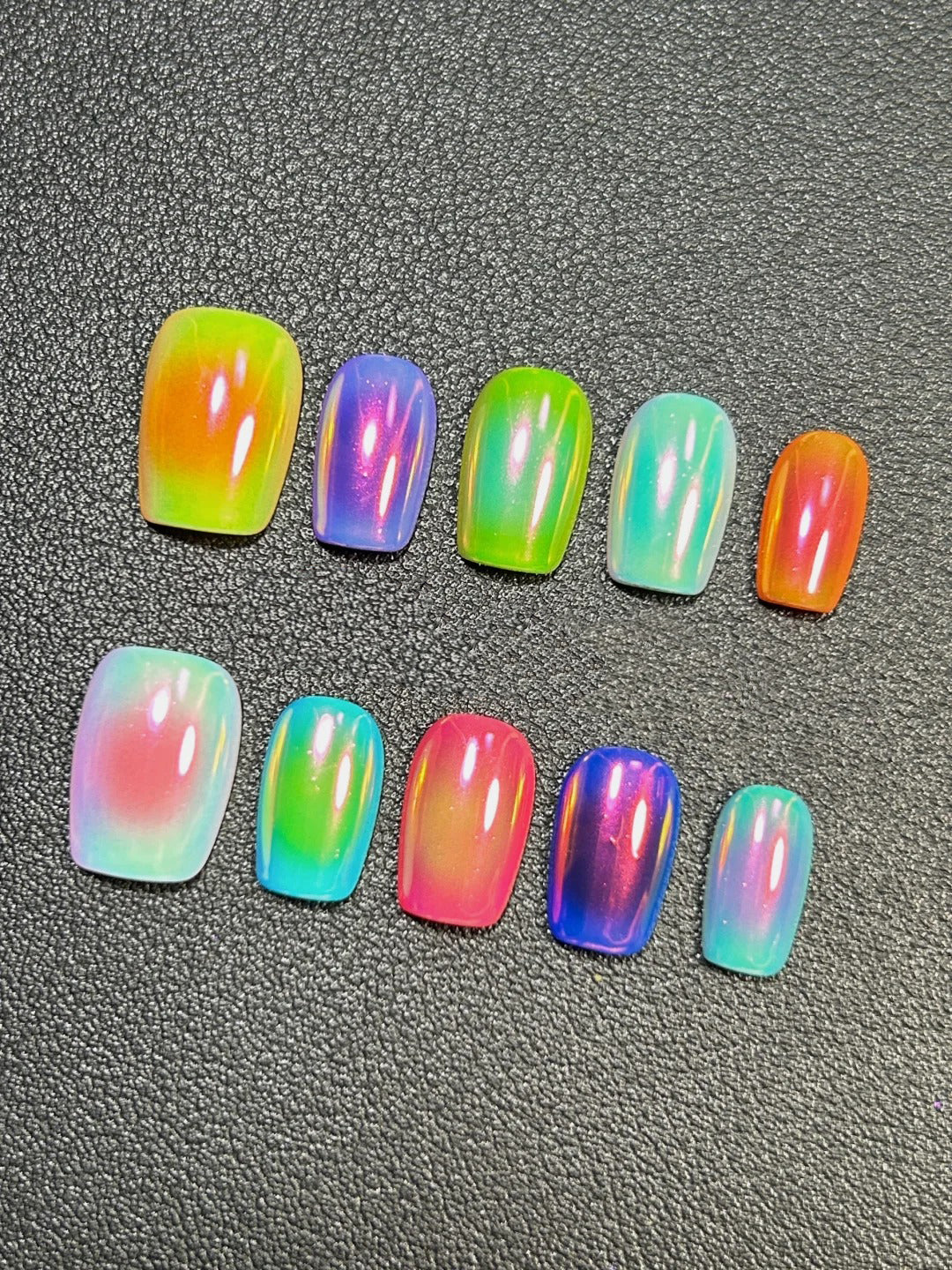 Siva Nail,Holographic Multicolor Ombre Short Square Handmade Press on Nails