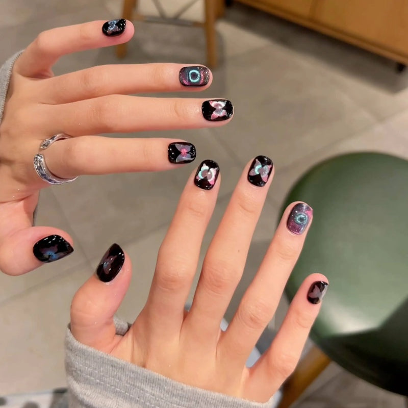 Siva Nail, Midnight Flutter – Iridescent Butterfly Handmade Press on Nails