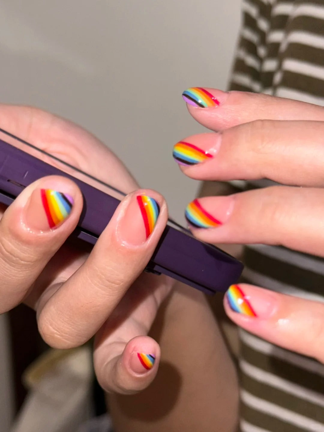 Siva Nail,Rainbow Arch Oval – Bold Multi-Color Design Handmade Press on Nails
