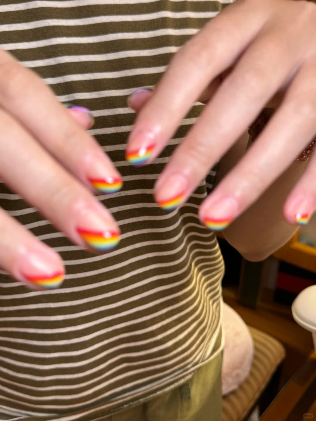 Siva Nail,Rainbow Arch Oval – Bold Multi-Color Design Handmade Press on Nails