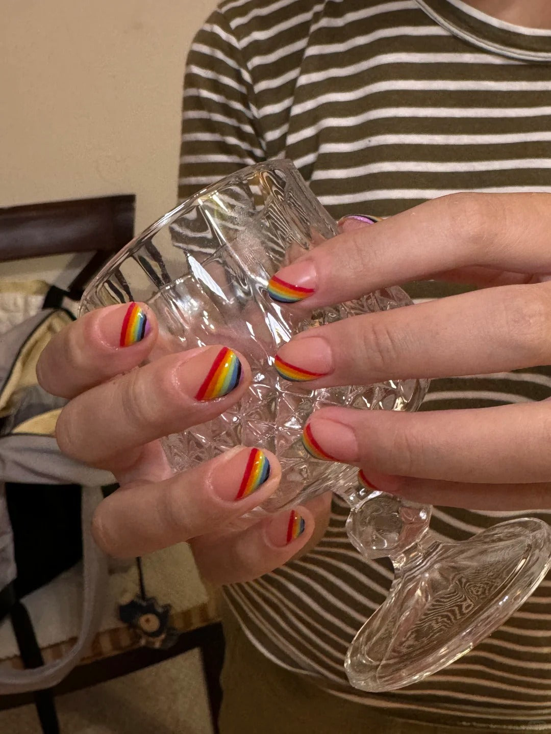 Siva Nail,Rainbow Arch Oval – Bold Multi-Color Design Handmade Press on Nails